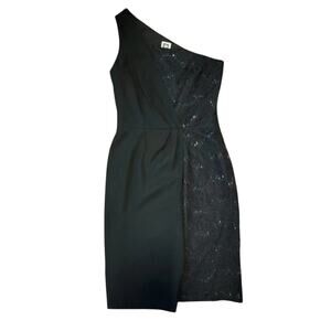 Anne Klein Draped One Shoulder Black Lace Cocktail Dress Womens Size 4 Elegant